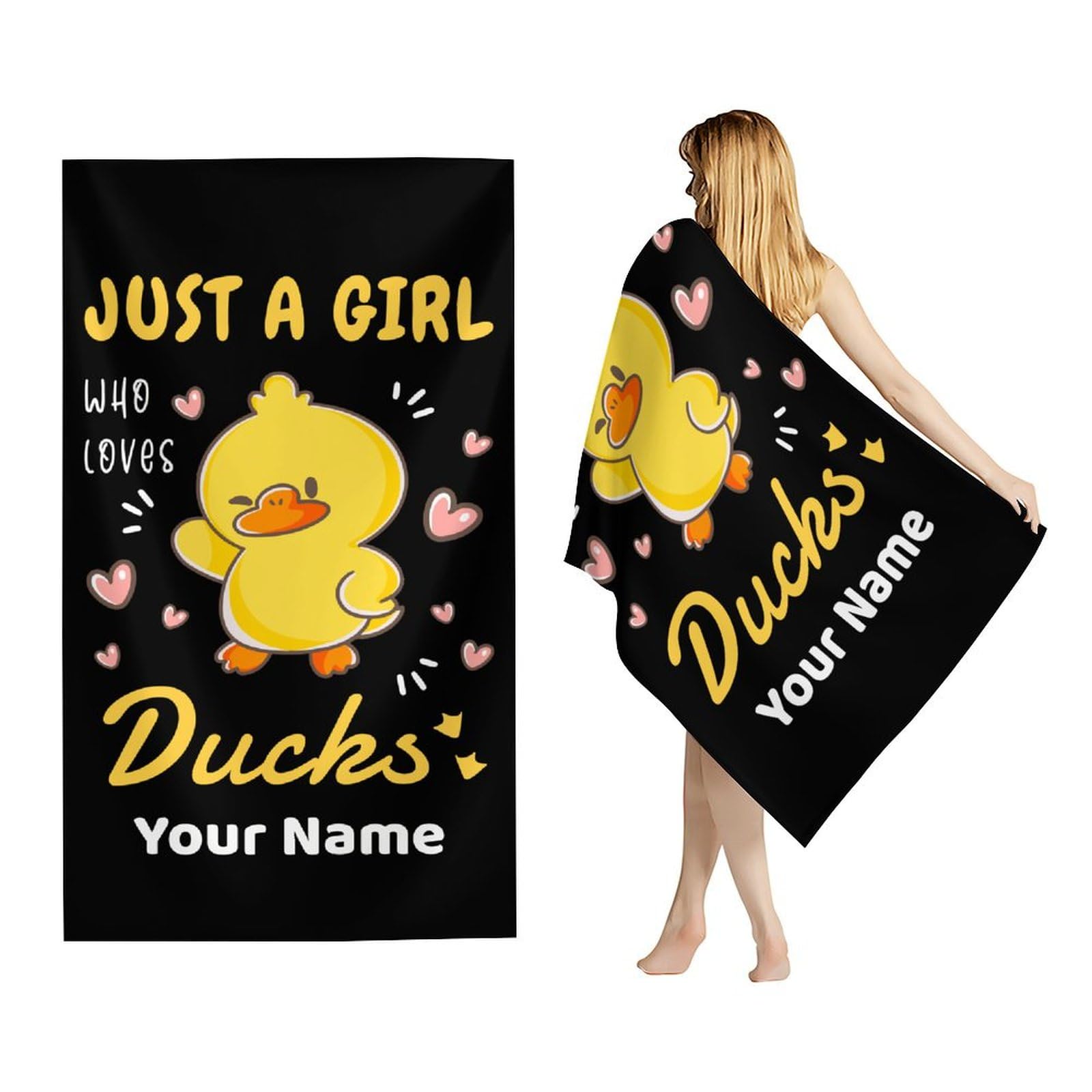 NICEFORNICE Beach Towel for Kids - Personalized Duck Microfiber Quick Dry Bath Towels - 30" x 60" Large Sandless Beach Essentials for Travel, Pool &