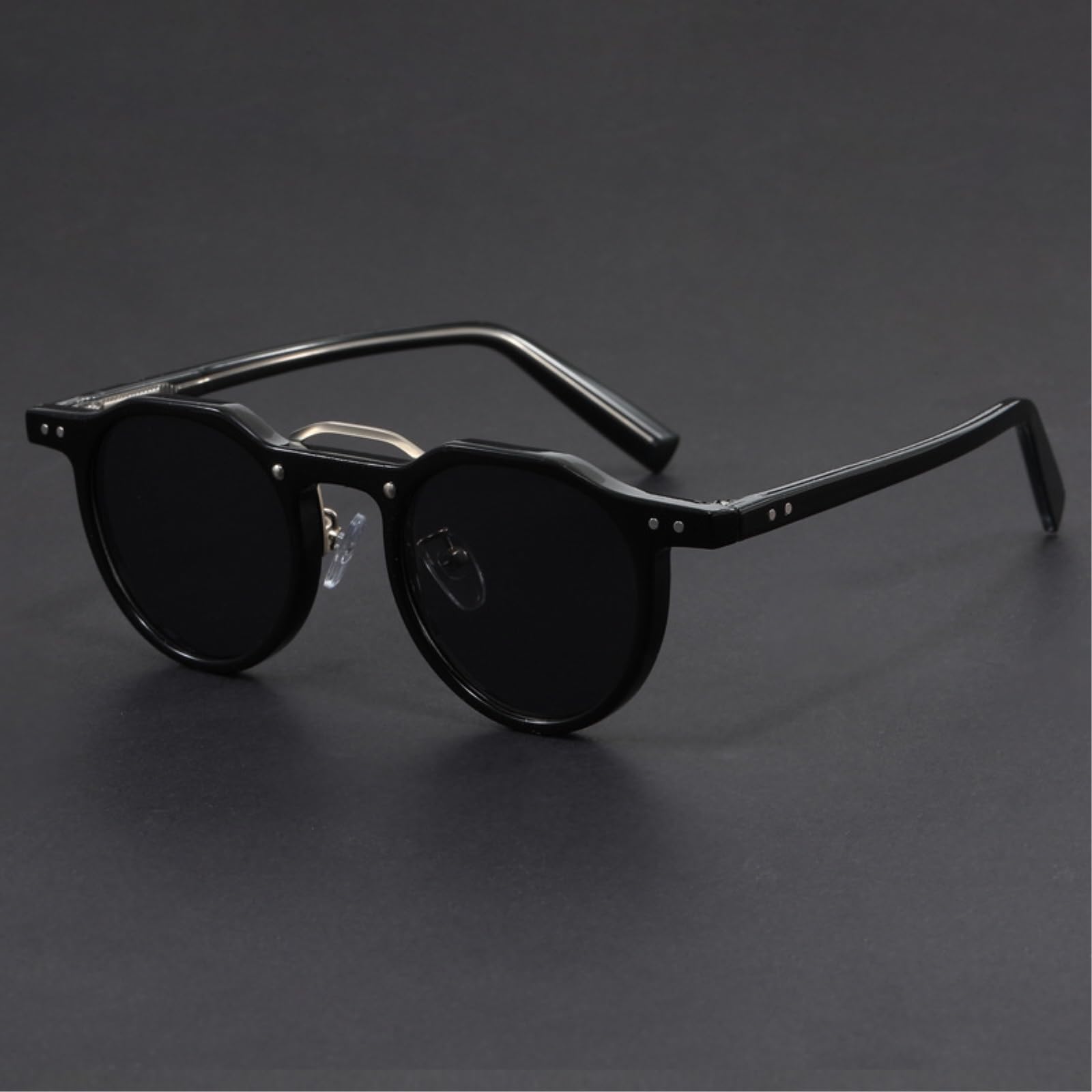 Occhiali da Sole Hip-Hop Punk Rotondi Modello Hp-260624 Uv400 Retro Unisex Streetwear di Moda Style-Black Sliver Grey