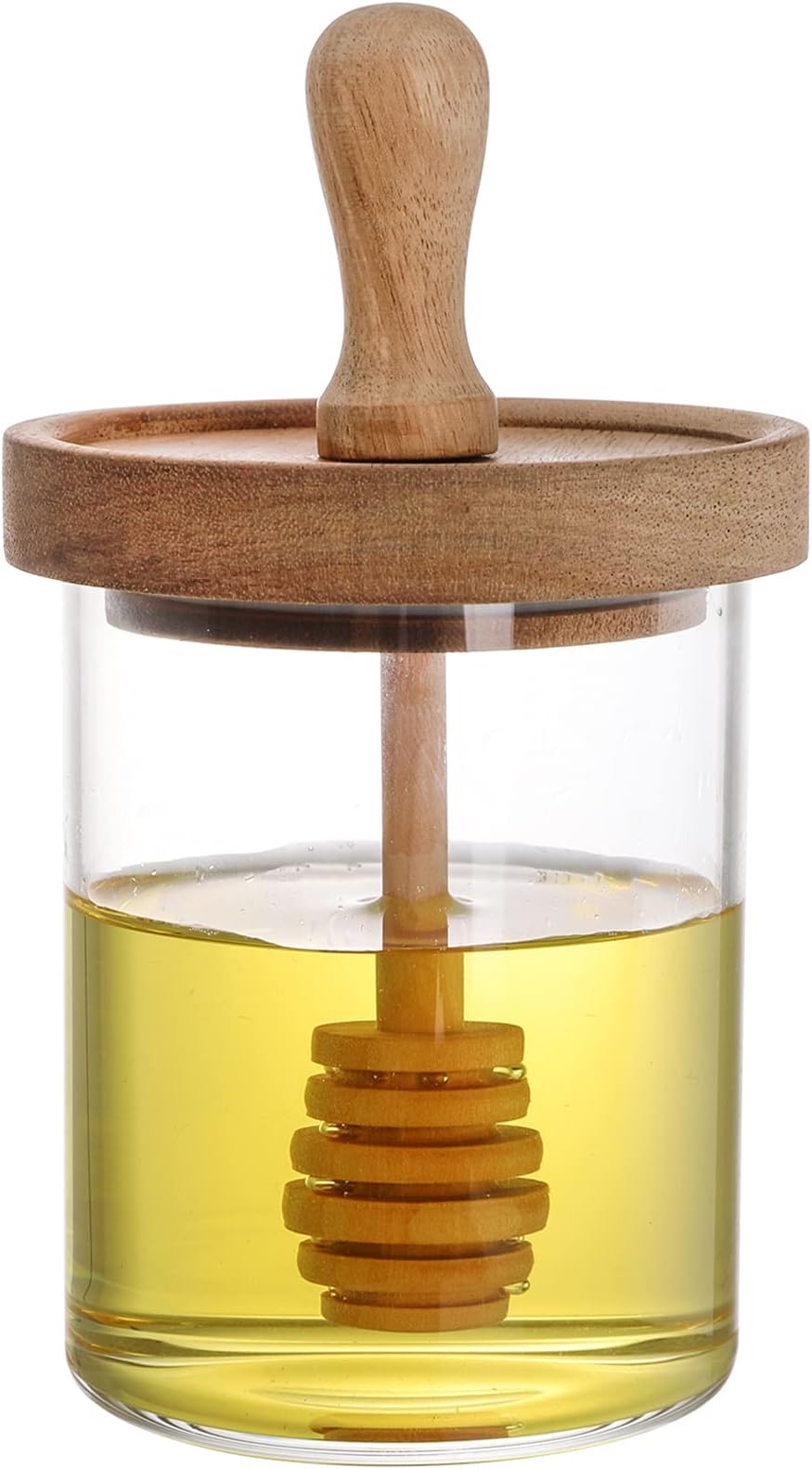 Lawei Glass Honey Pot Clear with Wooden Dipper and Lid Jam Jar Honey Containe...