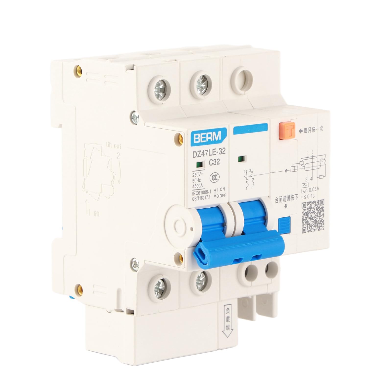 Miniature Current Circuit Breakers, DZ47LE-32 Leakage Air Switch 2P+N C32 RCCB 230V 32A 30mA