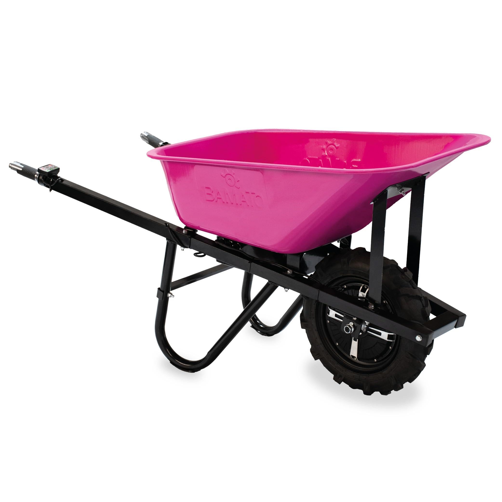 BAMATO Elektro-Schubkarre MTR-155 Pink Edition 150kg 75L Muldenschubkarre | Elektrische Muldenschubkarre mit 150kg Traglast | Stufenlos regelbar bis 6 km/h | Robustes 75L Volumen in stylischem Pink