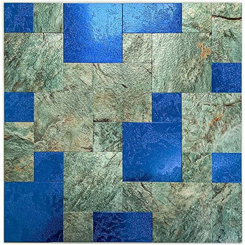 Tenashome 10-Sheets Metal Backsplash Peel And Stick Tile Stick On Kitchen Bathroom Fireplace 3D Brushed Puzzle In Blue Granite #TOP11
