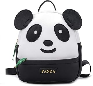 GOESUP Cute Panda Pattern Backpack Women Girls Pu Leather Small Casual Shoulder Daypack Bag (Black)