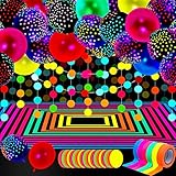 Picture of 32 Pcs Glow in The Dark Party Supplies Christmas Neon Party Favors with 25 Fluorescent Balloon 6 Rolls 98.4 ft UV Blacklight Luminous Tape 14.4 ft Neon Streamer Garland for Adults(Classic Dot)
