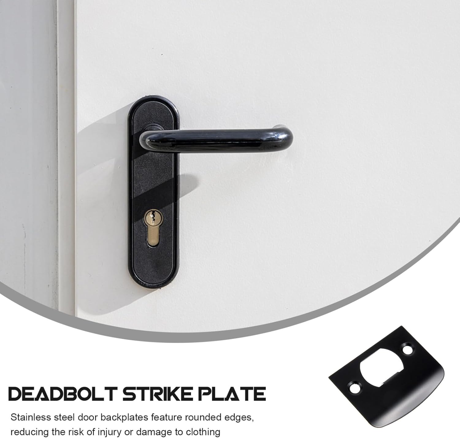 TEHAUX Black Door Strike Plate Extended Metal Reinforcement Plate 2.17 X 1.77 Inch for Interior Door Lock Replacement and Alignment Stability