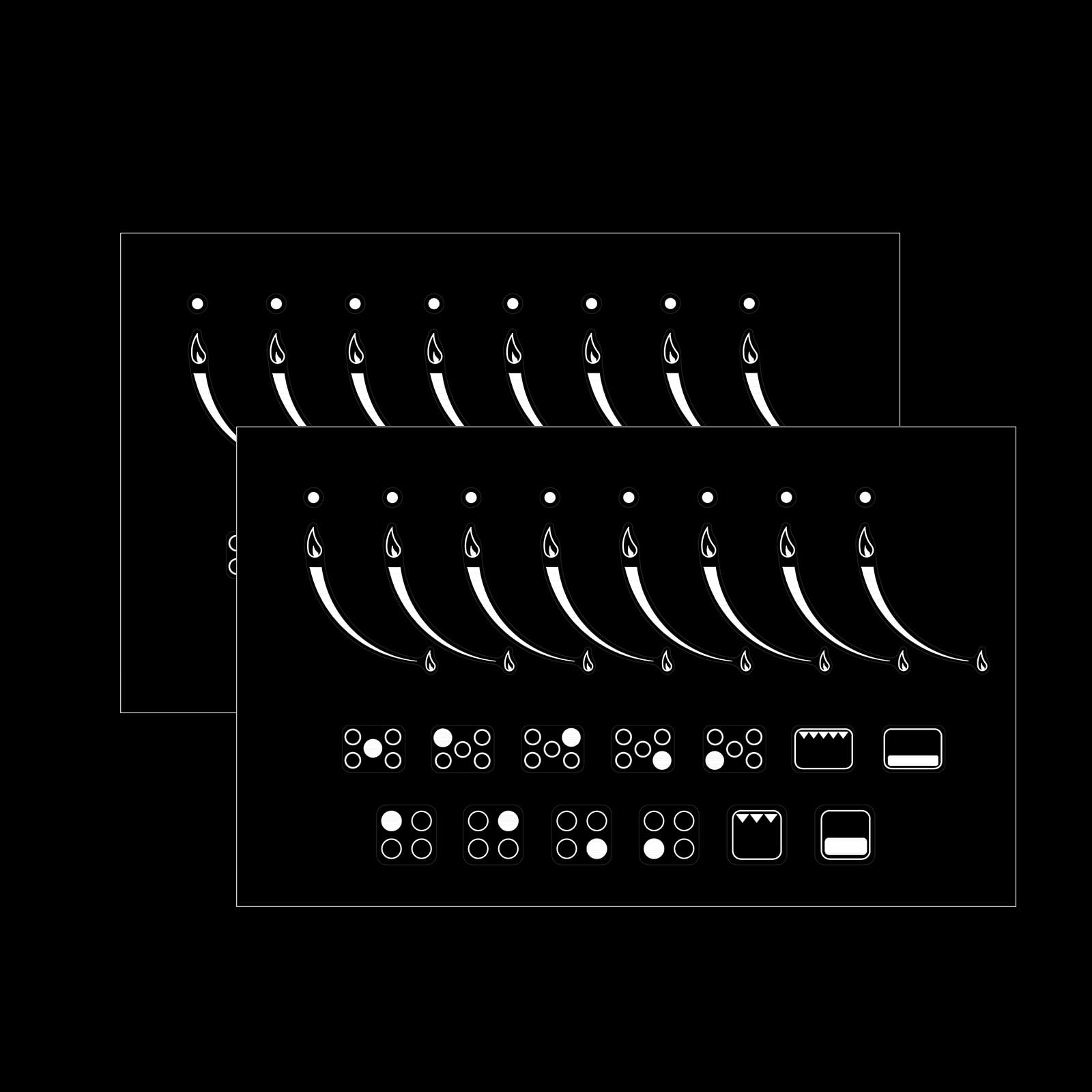 2-Pack Gas Hob Stove Flame + Ring Cooker top hob Burner Symbols Decals Indicators Knob Stickers,Cooktop Range Oven Adhesive knob Replacement Markings Labels (White Print on Clear)