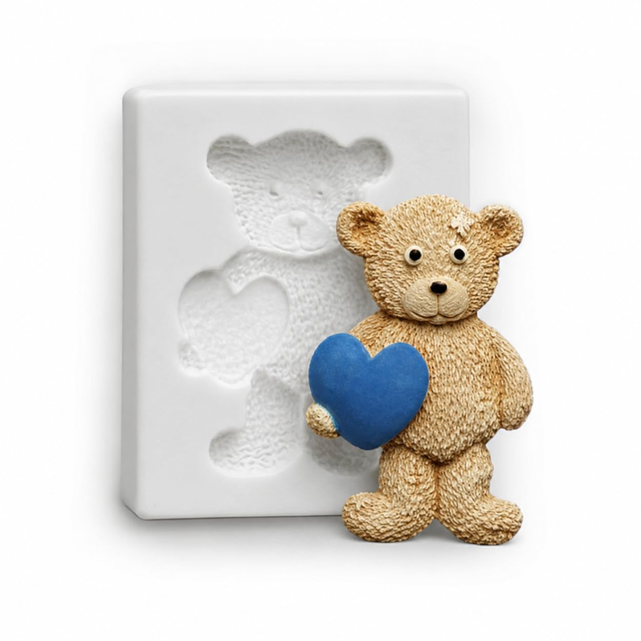 Mini Sculpture Moulds White Silicone Mould - Ted Holding Heart - Food Safe