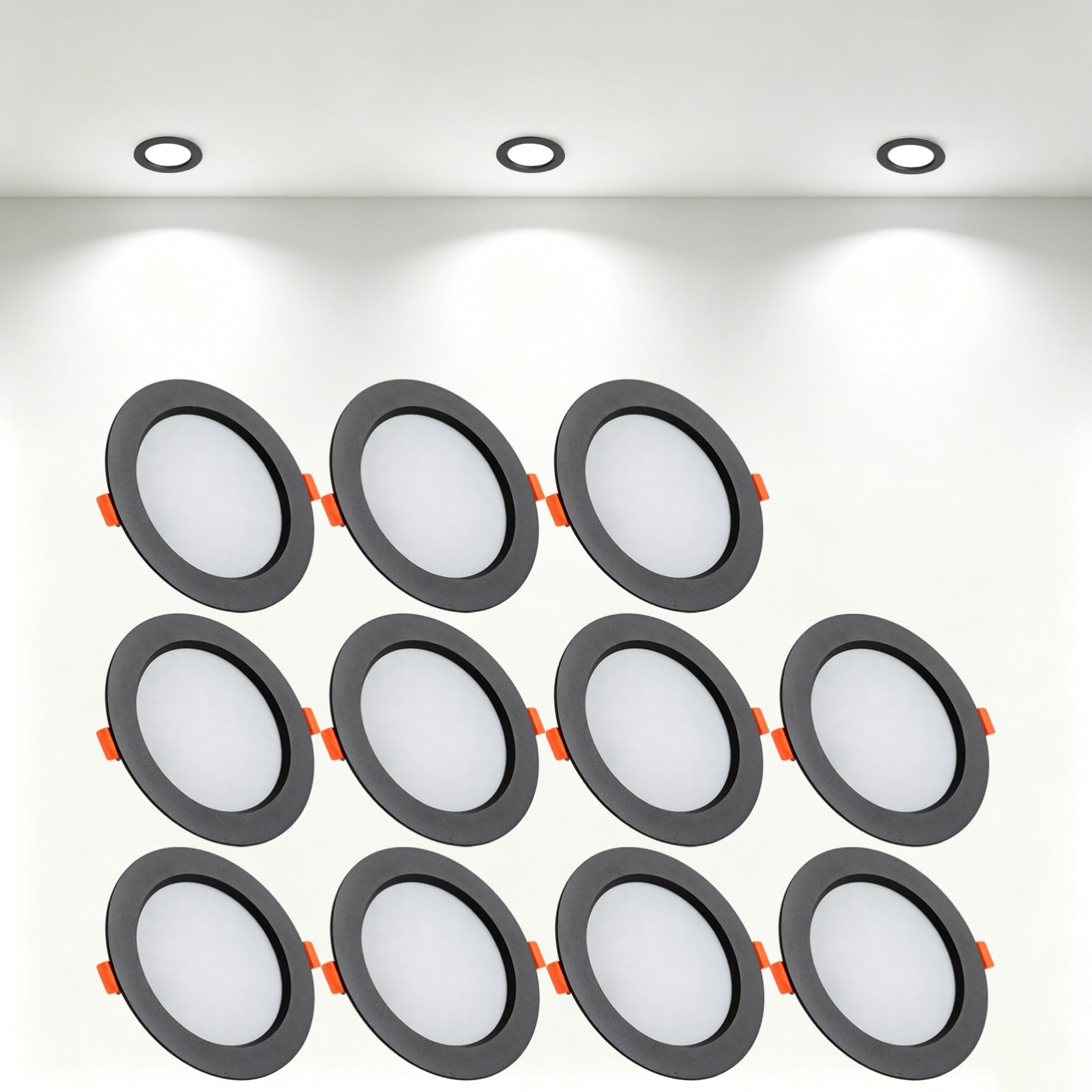 VOGHMOLD 21W Ultra Slim LED Downlight Recessed Ceiling Light 6 inch, 6000K Spot Lights Black Aluminum Trim, Cut Φ160-170mm, AC110-240V Panel Lighting for Office Hallway Closet, 11 Pack