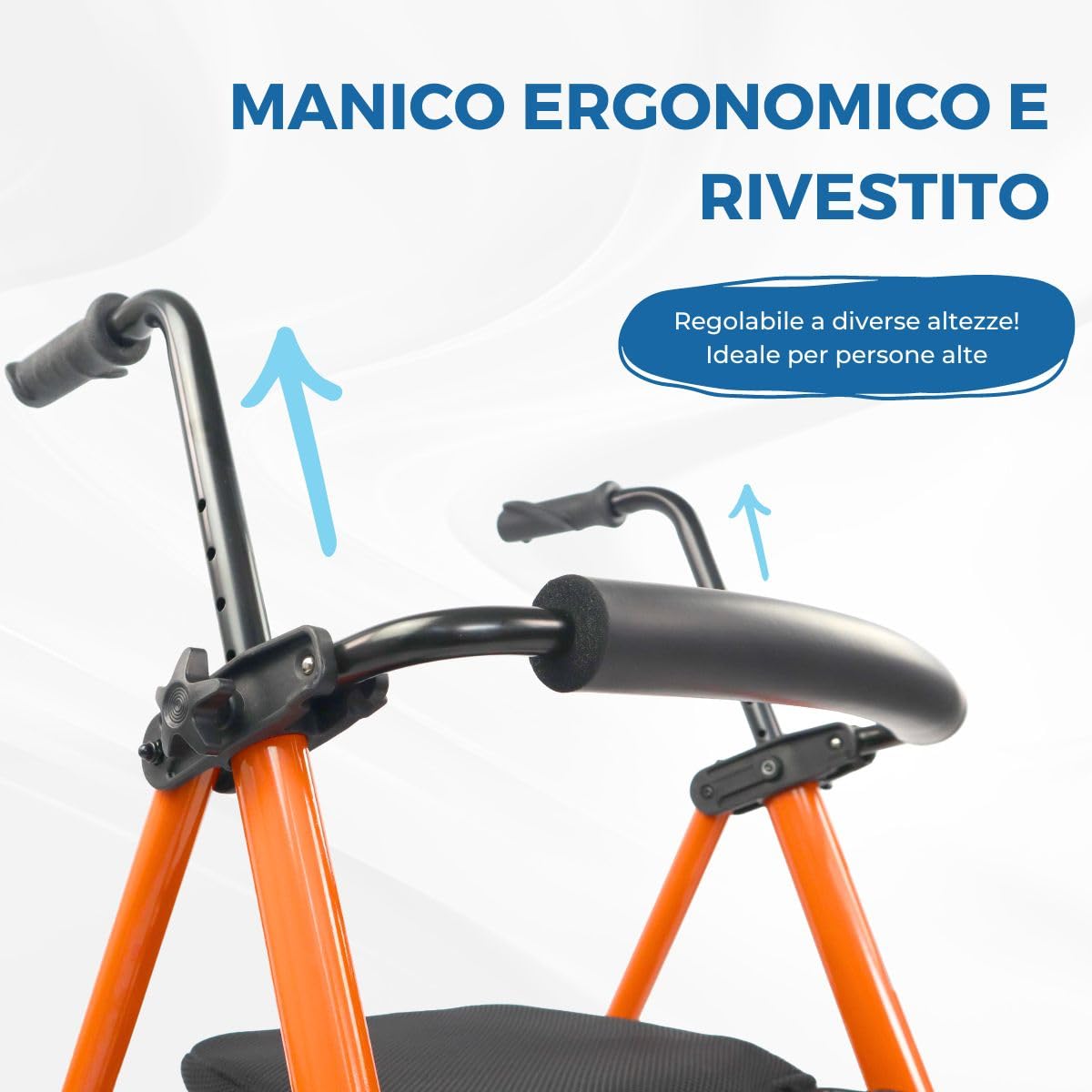 Mobiclinic®, Deambulatore per anziani, Nerón, Marchio europeo, Adulti o disabili, In acciaio, Leggero, Pieghevole, Con seduta, Cestino e 2 ruote, Colore arancione