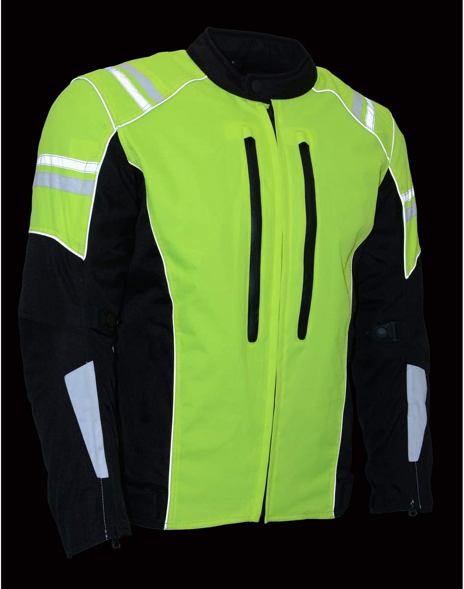 M-Boss Apparel - Men's High Visibility Green Waterproof Moto Jacket w/Armor : Clothing, Shoes & Jewelry