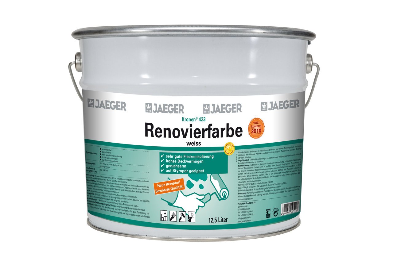 JAEGER Kronen 423 Renovierfarbe weiss 12,5L - Universal Absperrfarbe für Innenräume, isolierend und hochdeckend