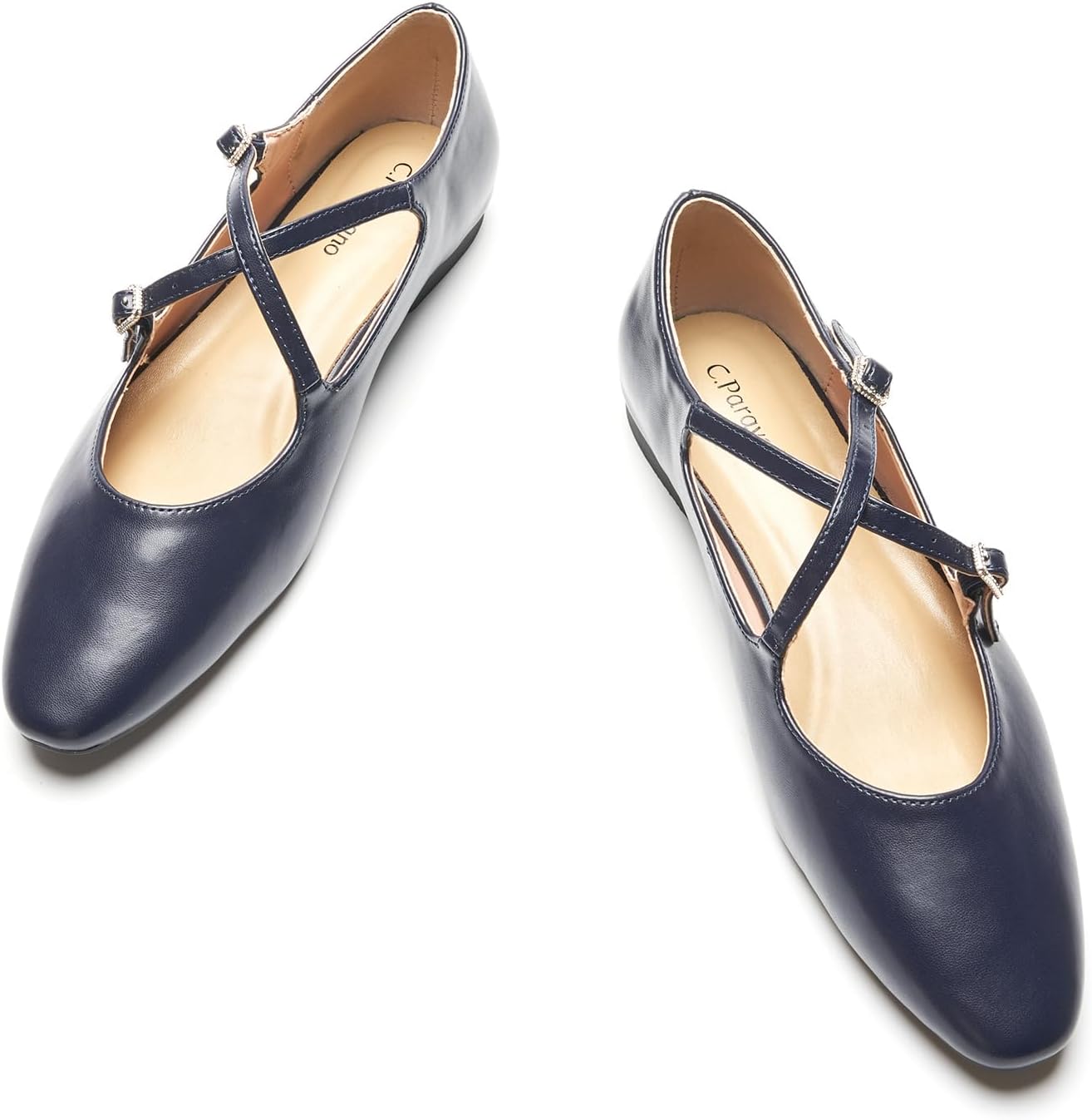 C.Paravano Mary Jane Shoes Women | Round Toe Flat | Ballet Flats | Criss Cross Straps Work Shoes
