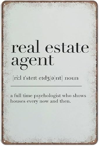 Letreros creativos de lata con definición de agente inmobiliario, divertido letrero de metal retro para decoración de pared para el hogar, jardín,