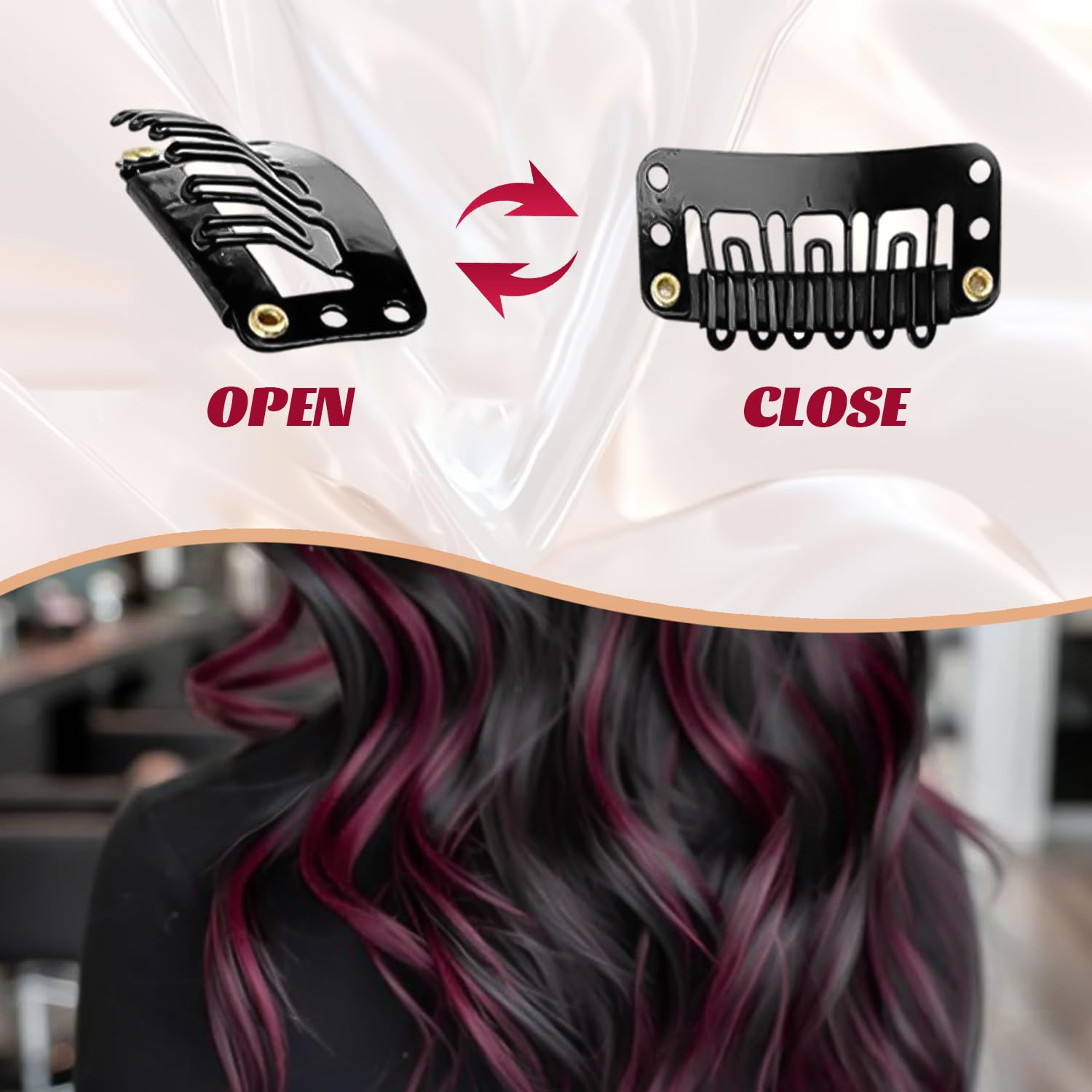 10 Pcs Red Hair Extensions, Dark Red, 22 tum - Image 4