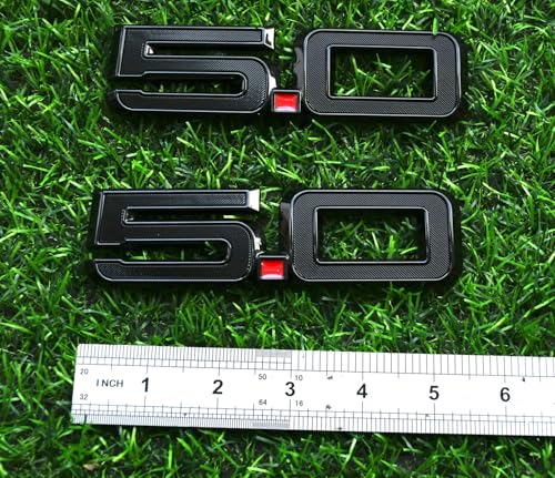 Image of Pair Set 5.0 Emblem Door Side 3D Badge Compatible with 2024-2025 Mustang GT Dark Horse PR3Z-16228-D (5.0-Black Red)