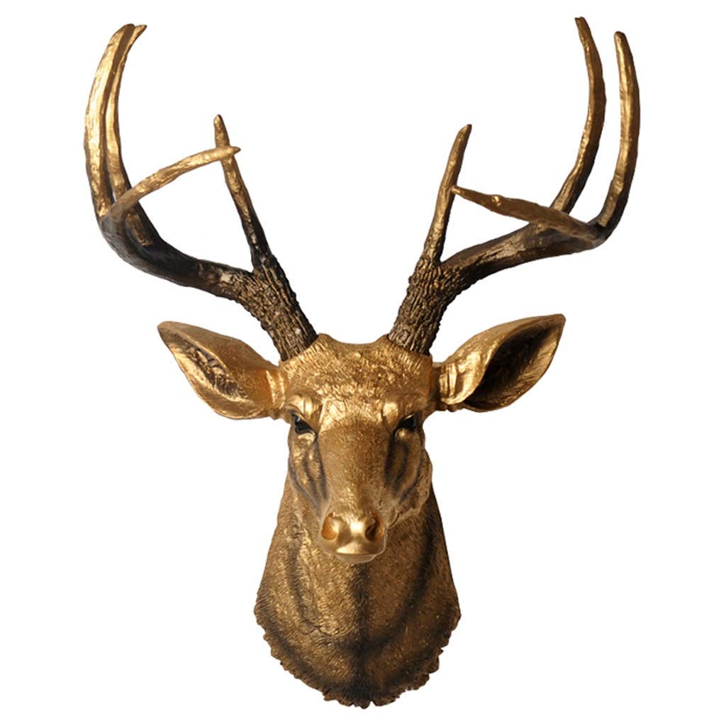 Sculpture tête de cerf en résine or ornement mural haut de gamme 52cm