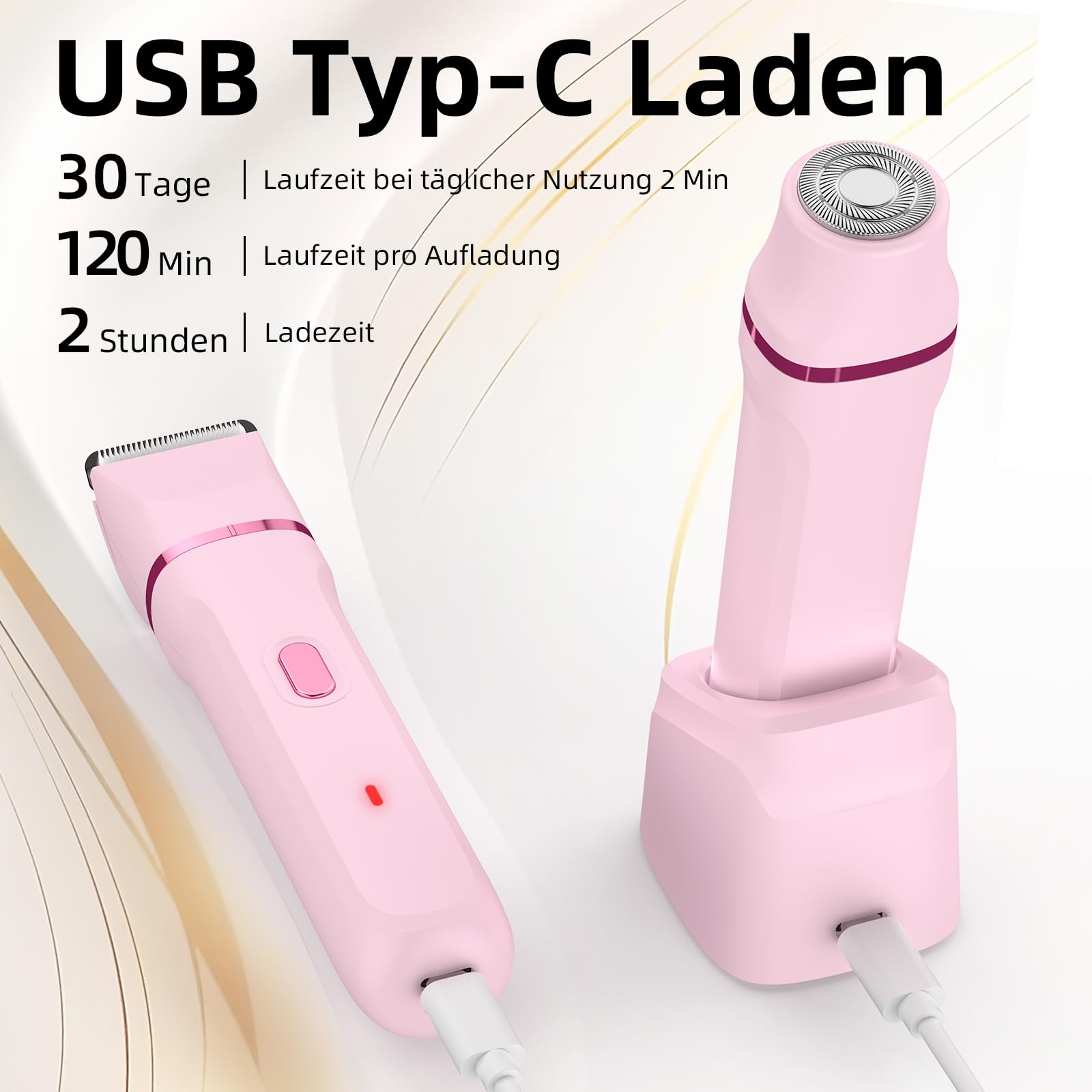 Rasoir Electrique Femme, 2 en 1 Tondeuse précise pour visage, Wet&Dry Tondeuse Bikini Femme pour Visage, Bras, Jambes, Aisselles, IPX7, nettoyage facile (Rose)