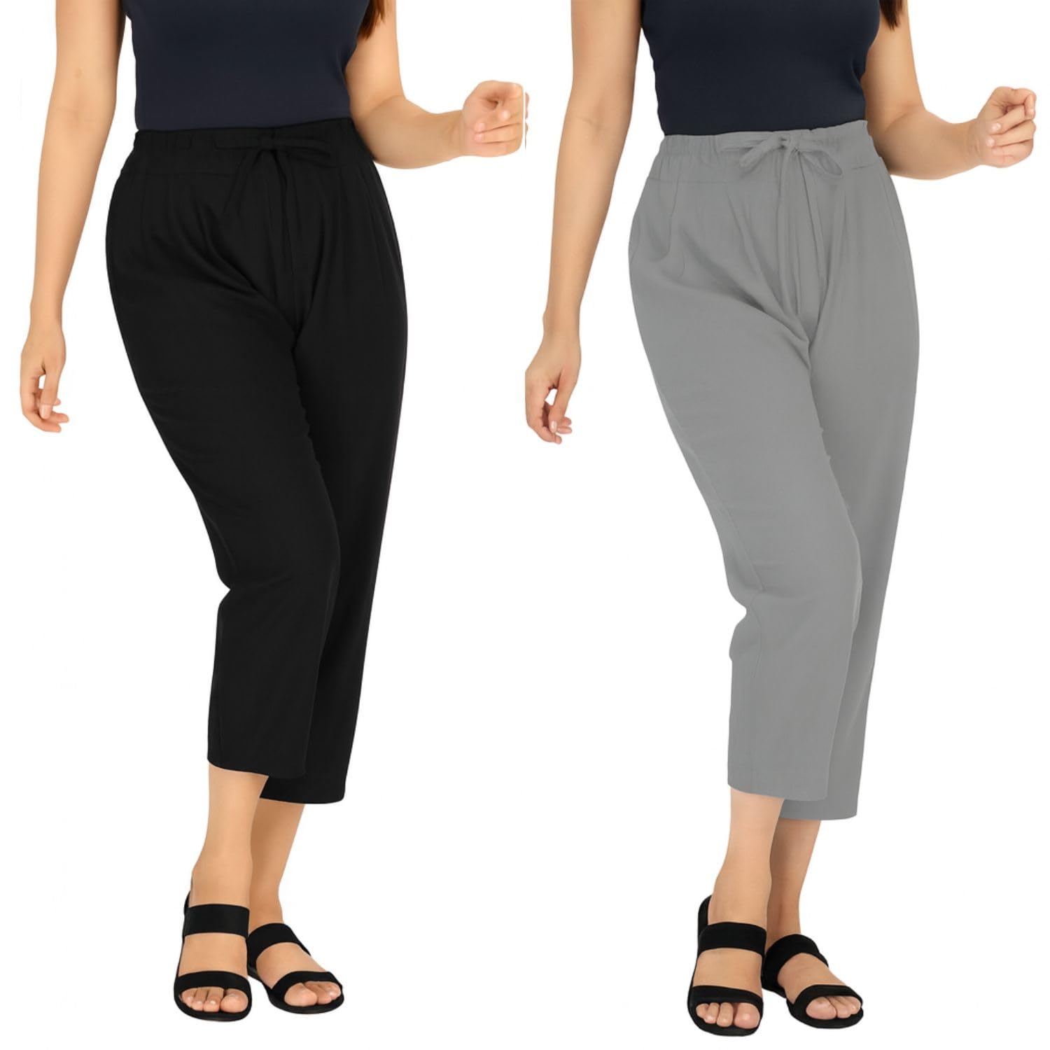Women's Loosefit Capri, 3/4th Capri For Girls Black, Grey (Pack Of 2)-picture-40