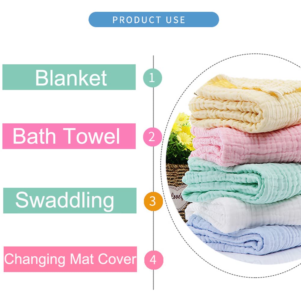 Aablexema Toallas de baño de Muselina para bebé, Juego de 2 Mantas de tamaño Grande de 43 x 43 Pulgadas para recién Nacidos, niños y niñas, adecuadas para la Delicada Piel del bebé (Blanco)