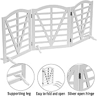 Vista 5 de Puerta de madera para perros, puerta independiente para mascotas, puerta plegable para mascotas, cercas para perros de interior con soporte de 3