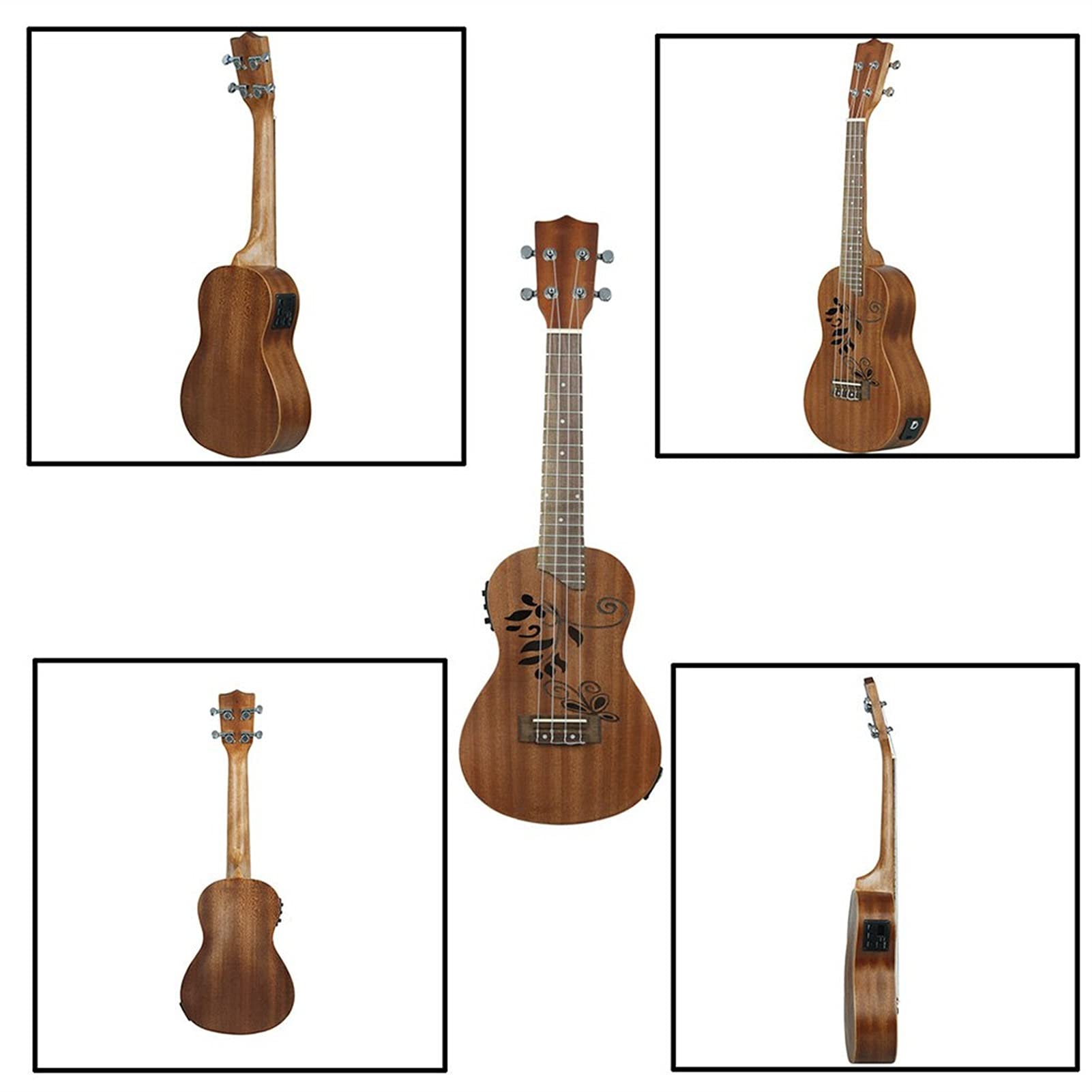 Ukulele koncertowe Początkujący Ukulele 24- calowy Hawajski Gitara Instrument Muzyczny 4 Struny Sapele Koncert Akustyczna Ukulele Pusta Rzeźbione Shell Gitara (Color : Ukulele)