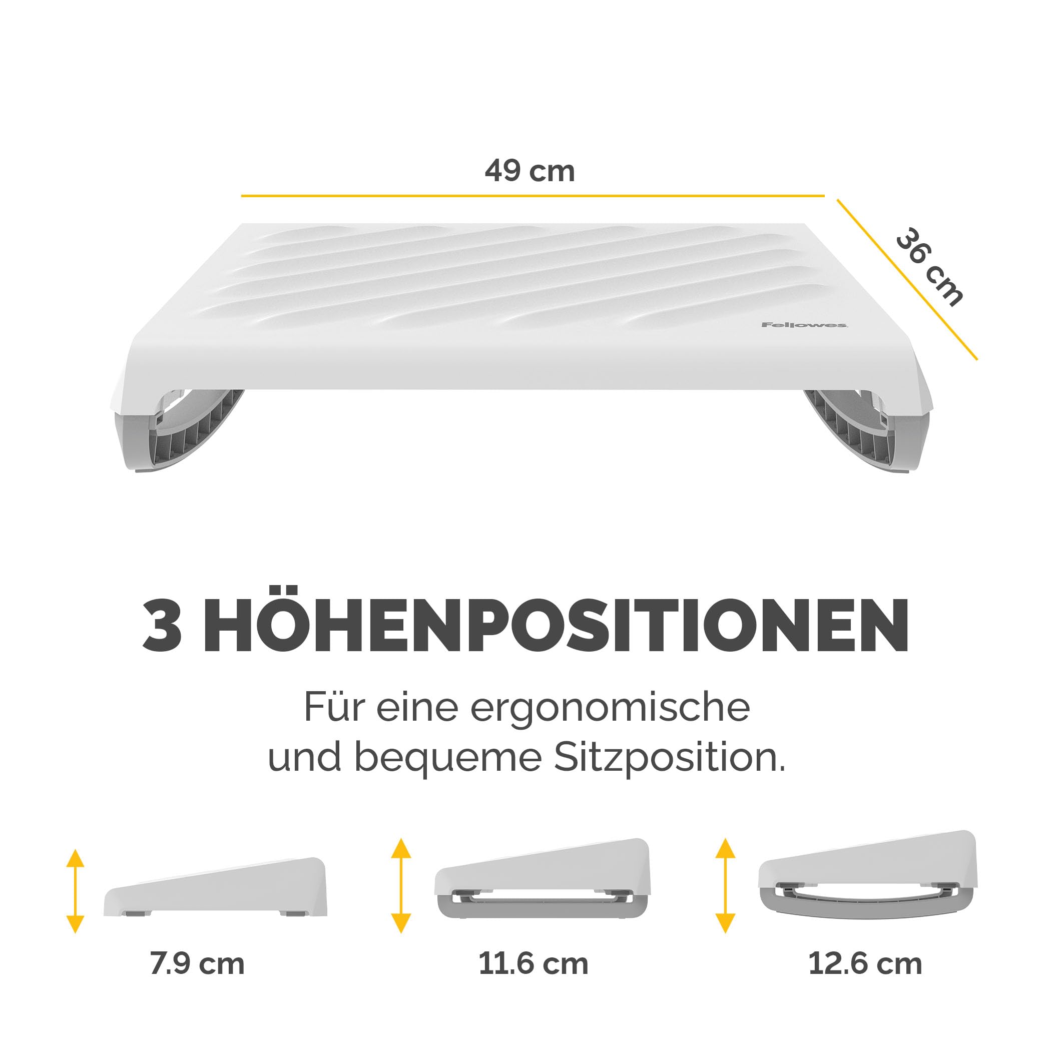 Fellowes Breyta™ – Ergonomische Fußstütze – Verstellbarer Fußhocker für unter den Schreibtisch, für Büro und Zuhause – 98% recycelte Materialien – 100% recycelbar – 5 Jahre Garantie – Weiß