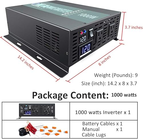 Vista 41 de WZRELB Inversor de energía solar de onda sinusoidal pura de 1500W 12V 120V con interruptor de control remoto