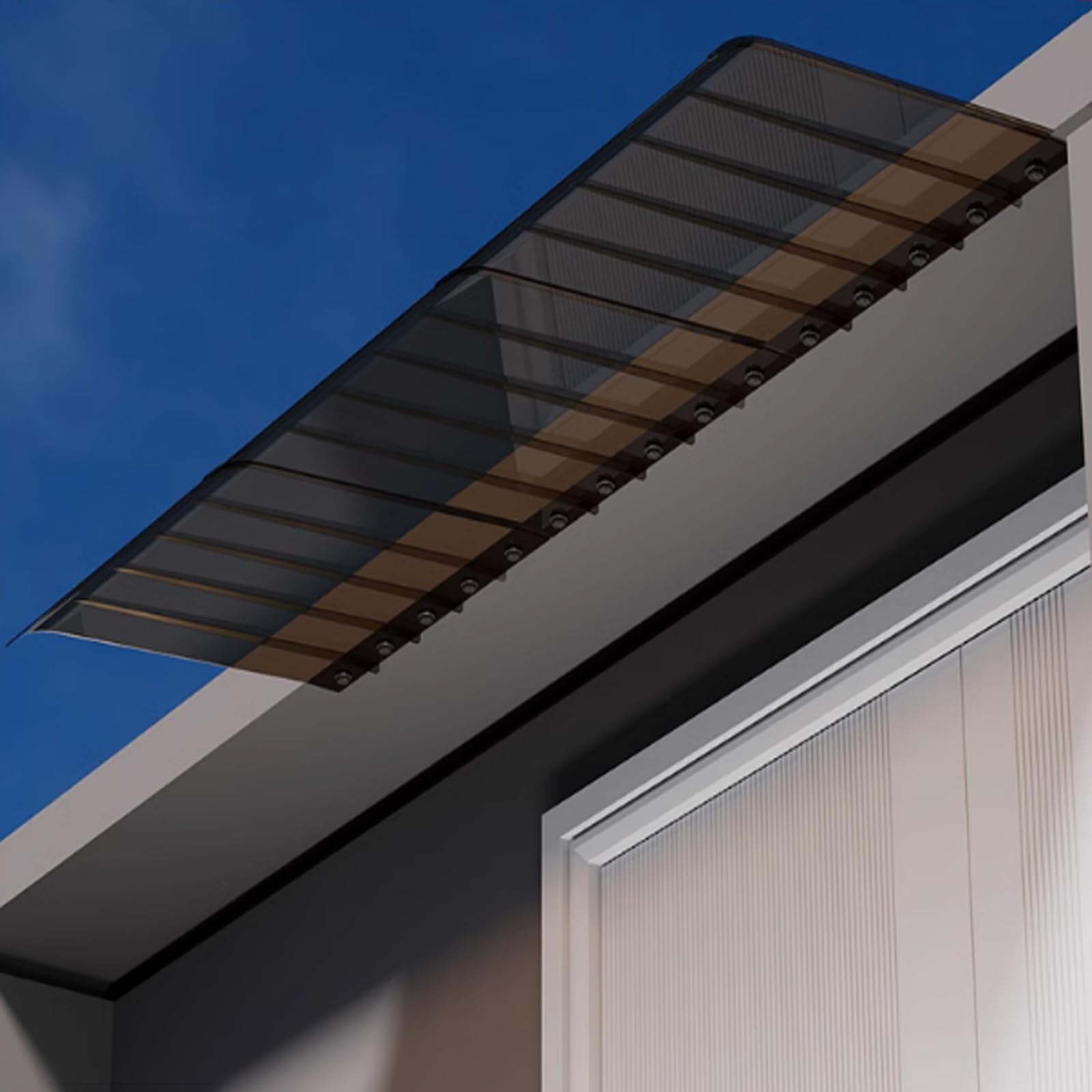 Brown Door Canopy,PC Porch Awning,Door Window Awning,Window Rain Shelter Cover,UV resistant Roofing Canopies,Curved Shelter,for Outdoor Garden (50x270cm/20"x106",Flat)