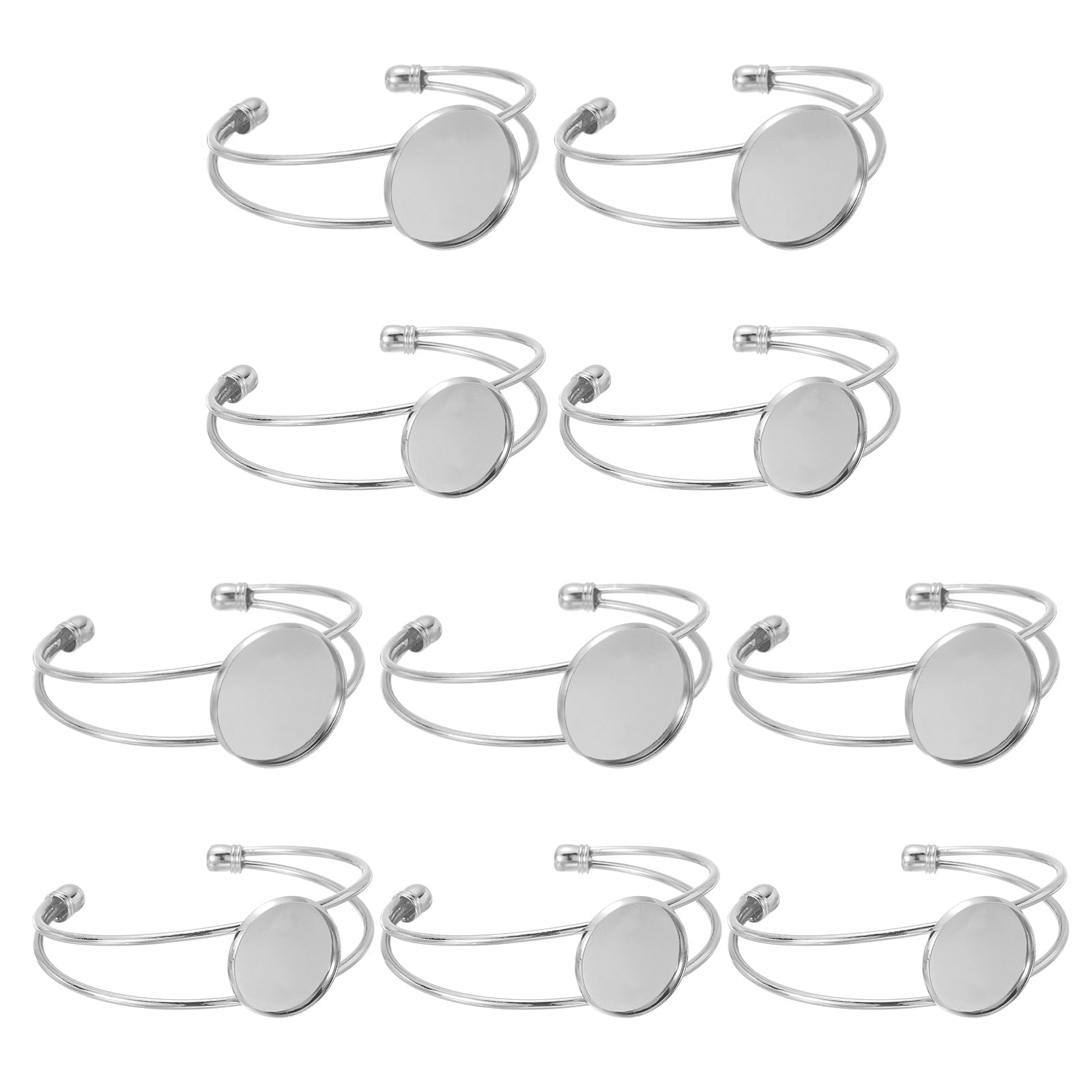 sourcing map 10 Pcs Bezel Tray Blank Bracelet Setting, 25/20mm Adjustable Round Tray Setting Blank Bangle for DIY Jewelry Making Crafting Bracelets, White K
