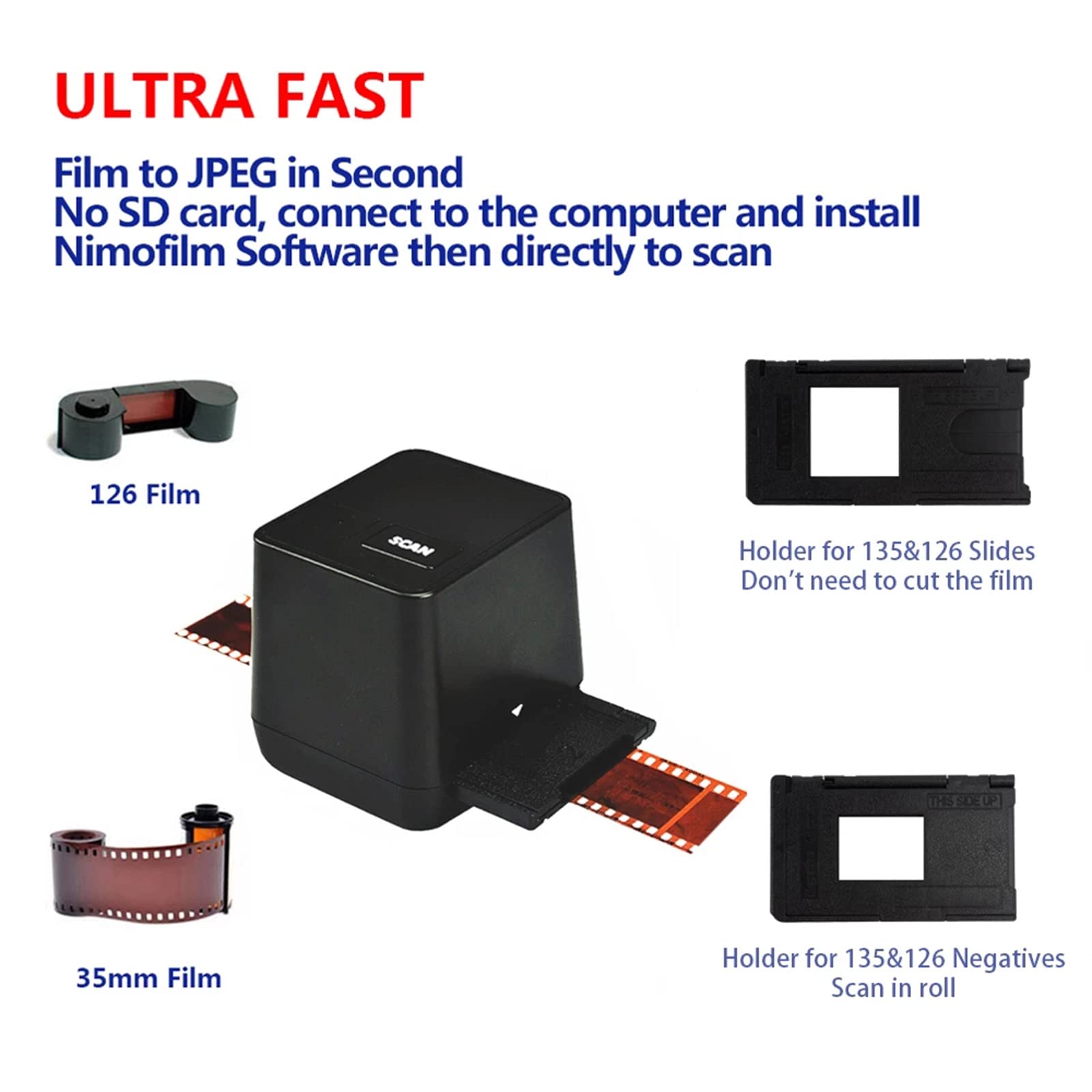 Scanner De Diapositives De Film 17MP, Mini Visionneuse Numérique, Convertit Films Négatifs Et Diapositives en Photos JPG HD