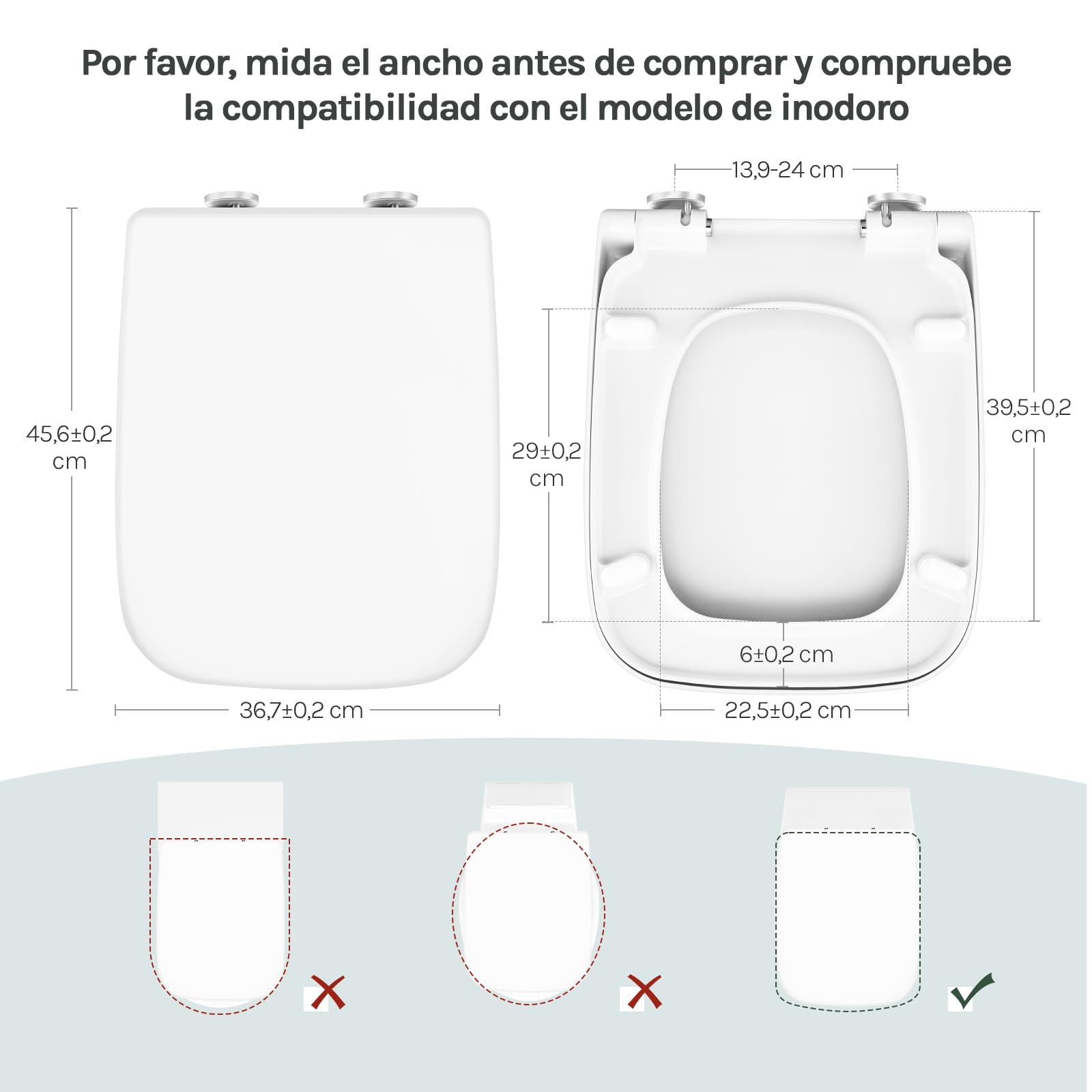 WOLTU WS2615-Asiento para Inodoro con Descenso automático, fijación rápida y duroplast, Cierre Suave, Revestimiento Duroplástico, Blanco, 45,5 x 36,7 x 5,4 cm