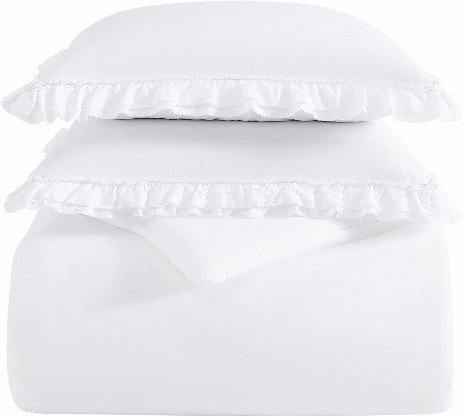 Shabby Chic® - Queen 3-Piece Comforter Set, Soft Cotton Bedding with Matching Shams, Romantic Ruffled Home Decor for All Seasons (Brette White, Queen)