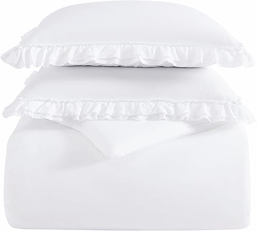 Miniatura 2 de Shabby Chic - Juego de edredón King de 3 piezas, ropa de cama de algodón suave con fundas a juego, decoración romántica con volantes para el hogar