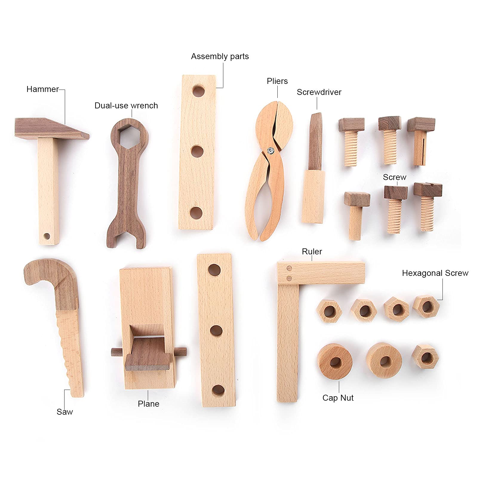 Kit de Herramientas niños, Conjunto de Herramientas para niños pequeños de Madera, Desmontaje de ensamblaje de la multifunción Educación temprana de la Caja de