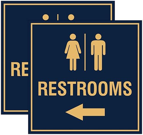 Miniatura 52 de Signs ByLITA Letrero cuadrado de flecha izquierda para baños con cinta adhesiva (plata cepillada) – grande (paquete de 1) Brushed Silver,Azul,Marrón