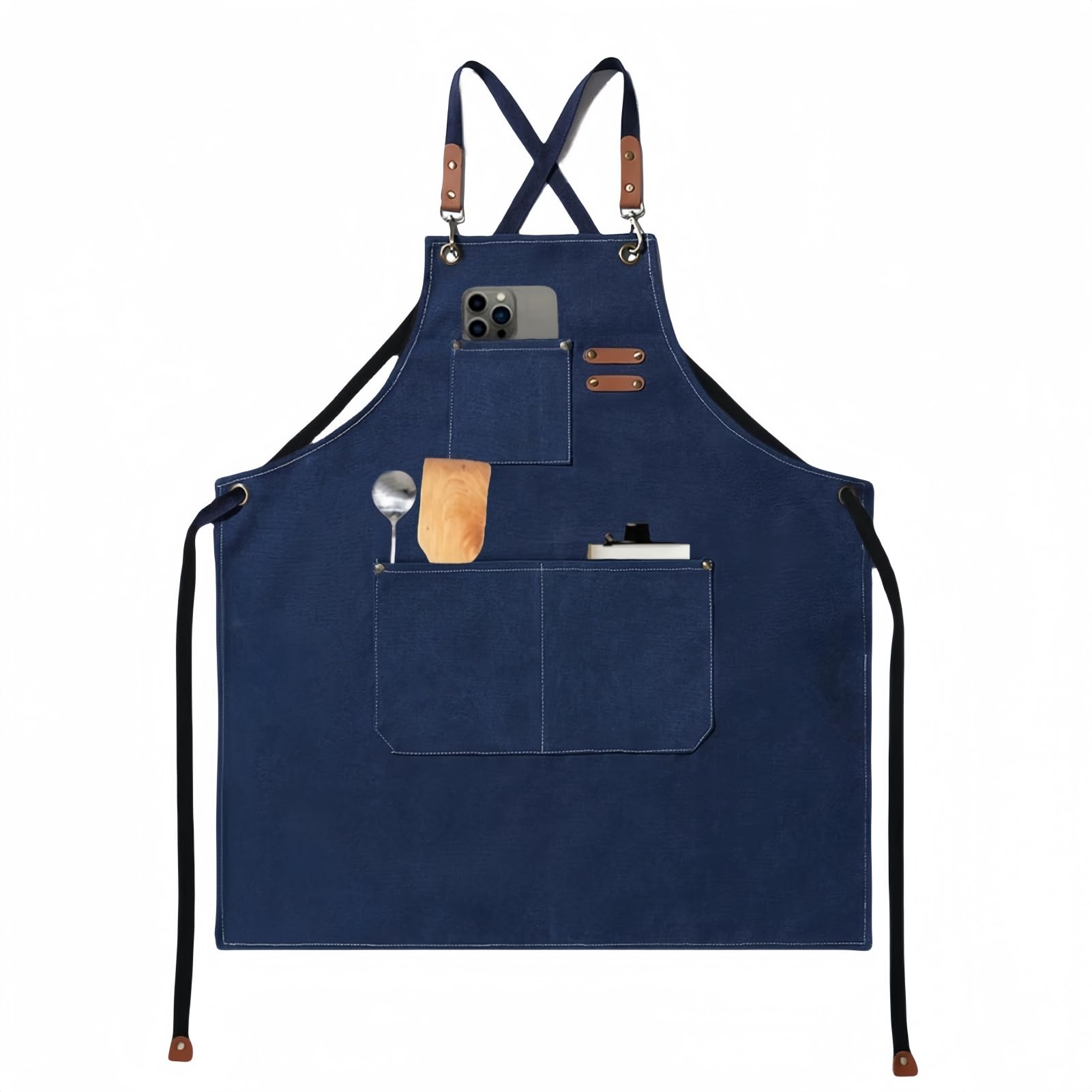 BLIRITEL Canvas Work Apron with Cross Back Straps, Chef Apron for Men Women, Adjustable Utility Apron for Kitchen,Workshop