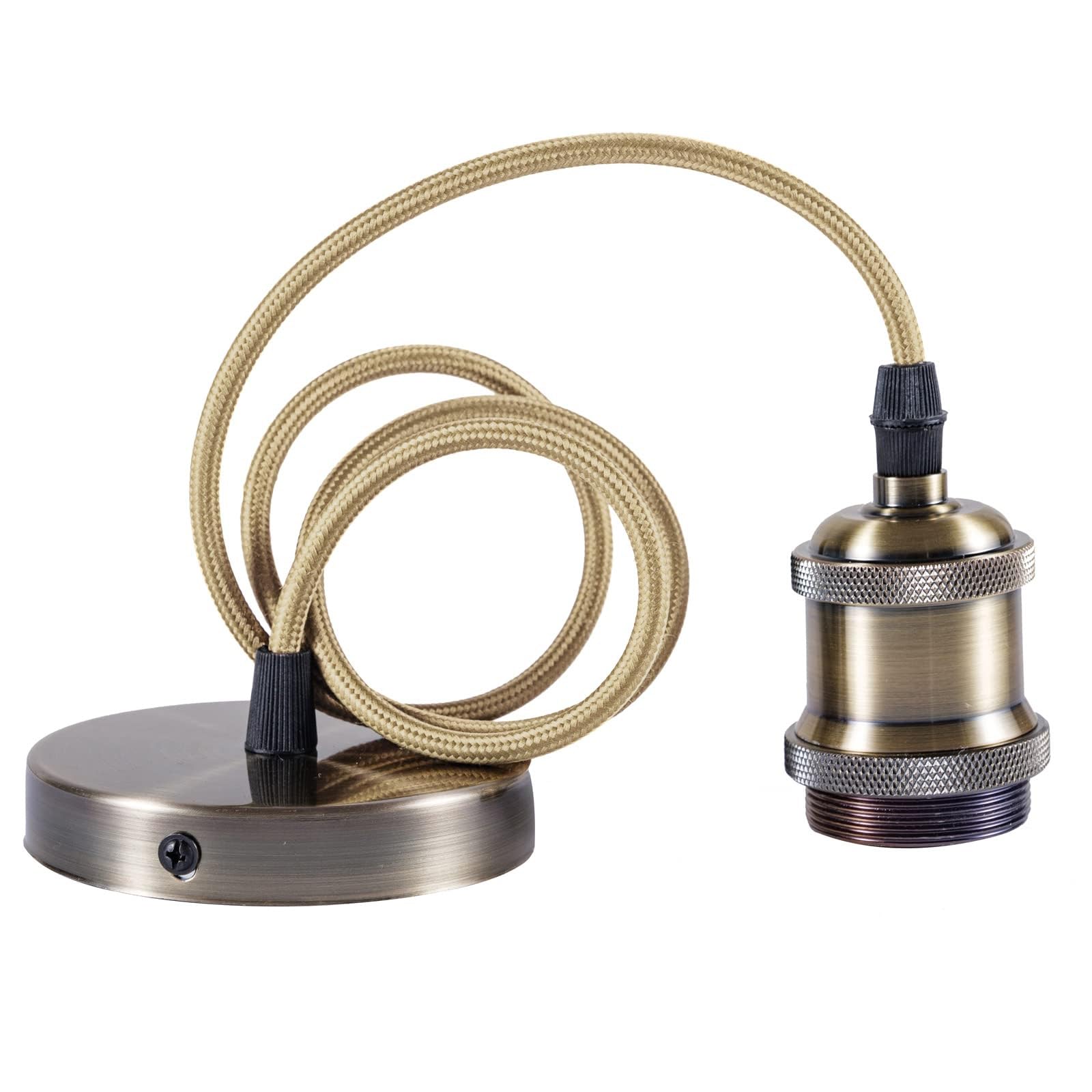 Artomnivera Vintage Pendant Light Fitting Brass Bronze-Green E27 240V 60W 100cm Adjustable, Ceiling Pendant for Kitchen Bedroom Dining Room Hallway, Retro Brass E27 Pendant Light Fitting Kit