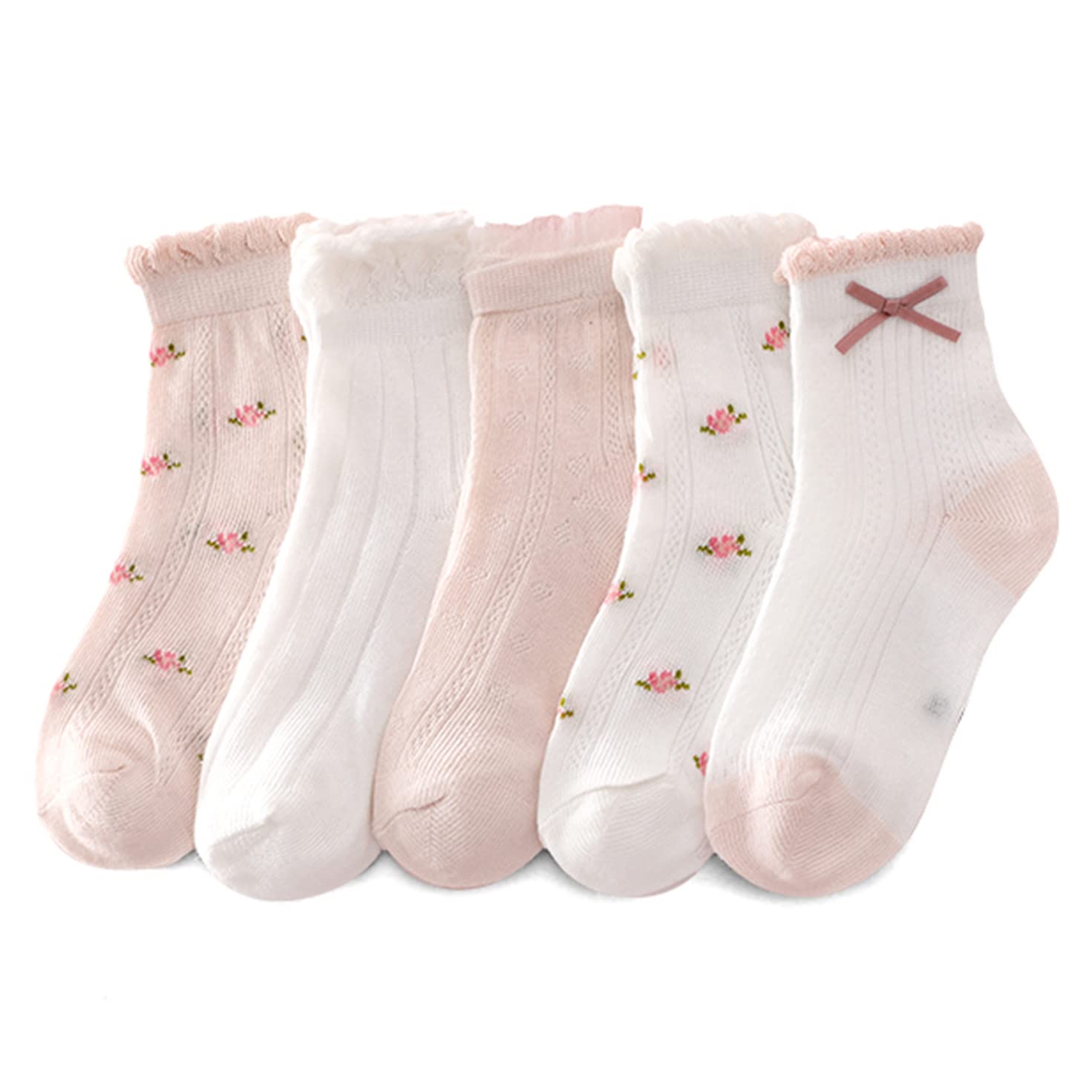 Socks For Girls Baby Toddler Little Big Kids Girls Cute Cotton Crew Socks Ankle Length (Pack Of 5 Pcs), Multicolour-image-3