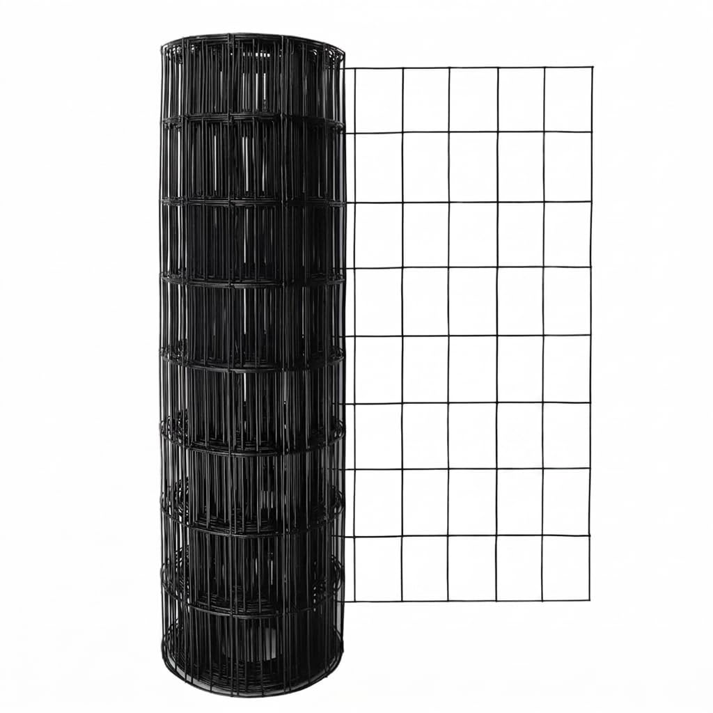 metálicas soldadas, Malla ganadera de Alambre con revtimiento de PVC Negro, 15 m, para jardín y protección Exterior, 0.6X15 Metros