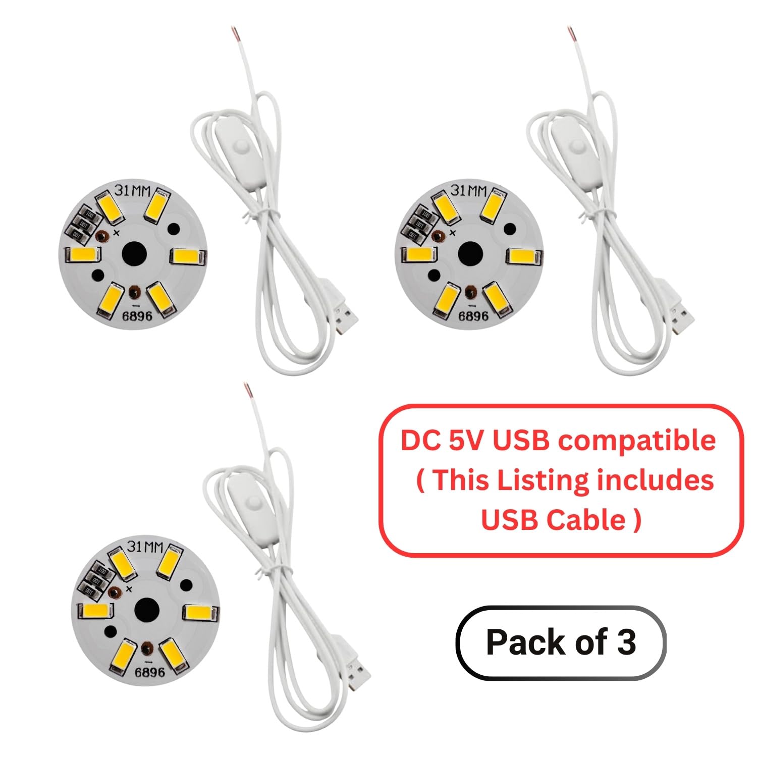 ORGNER COB LED Chip with USB Cable – 30mm DC 5V Energy-Saving LED Bead Board, 40-Inch Wire with On/Off Push Button Switch for DIY Lighting, Spotlight, Lamp Repair, Crafts & Electronic Projects (3)