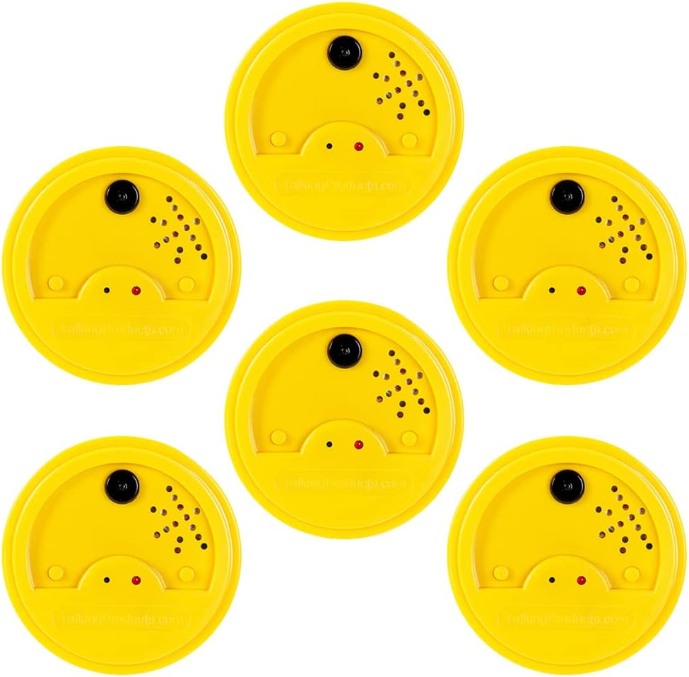 Talking Products, Voice Recordable Yellow Talking Tins, 20 Seconds Recording. Pack of 6. Ideal for Independent Living and Speaking and Listening Activities