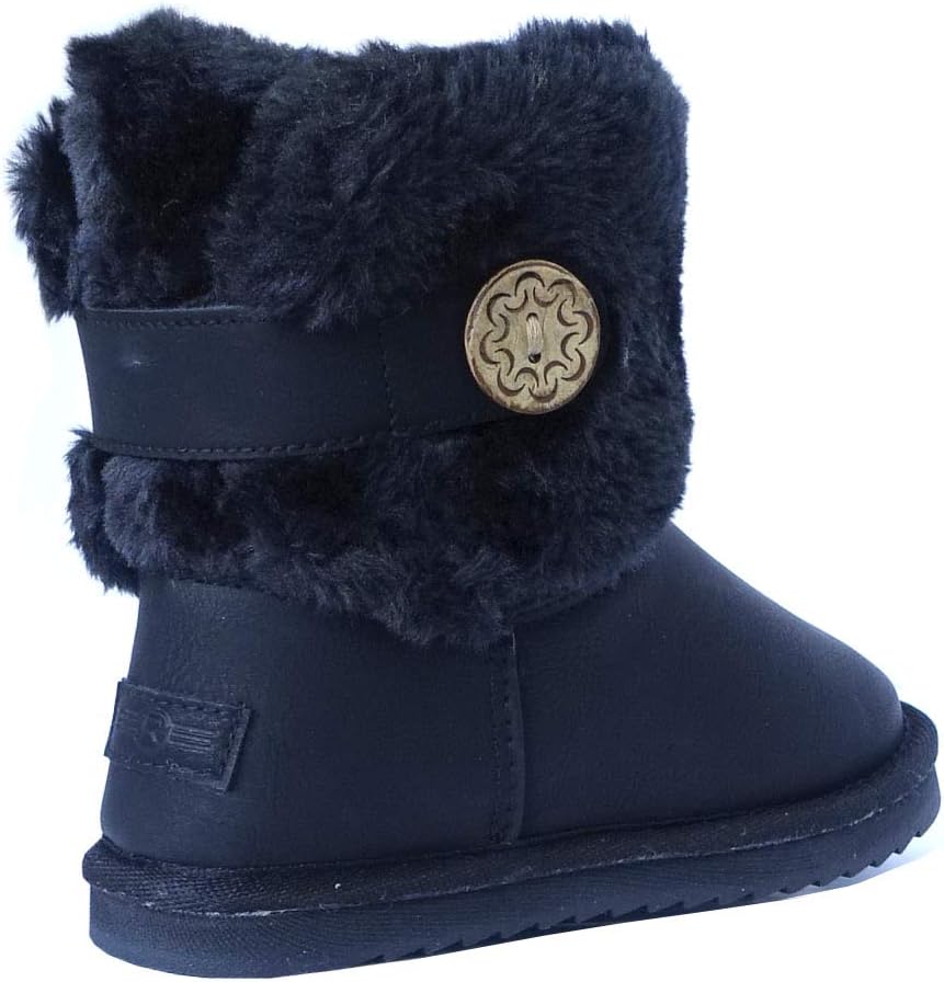REDVOLUTION Kids Boots Toddler Girls Cute 2 Buttons || Rhinestone Faux Fur Suede Knitting Shoe - Image 5