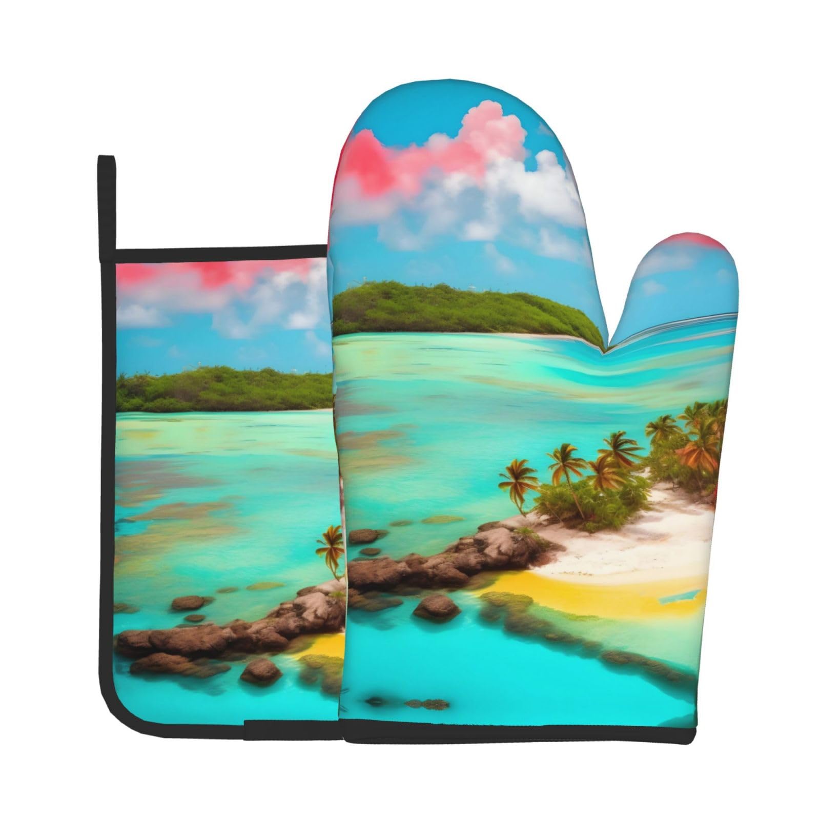 Oven Mitts and Potholders Set of 2 for Kitchen Baking Cooking GrayCaribbean Scenery Thick and Durable