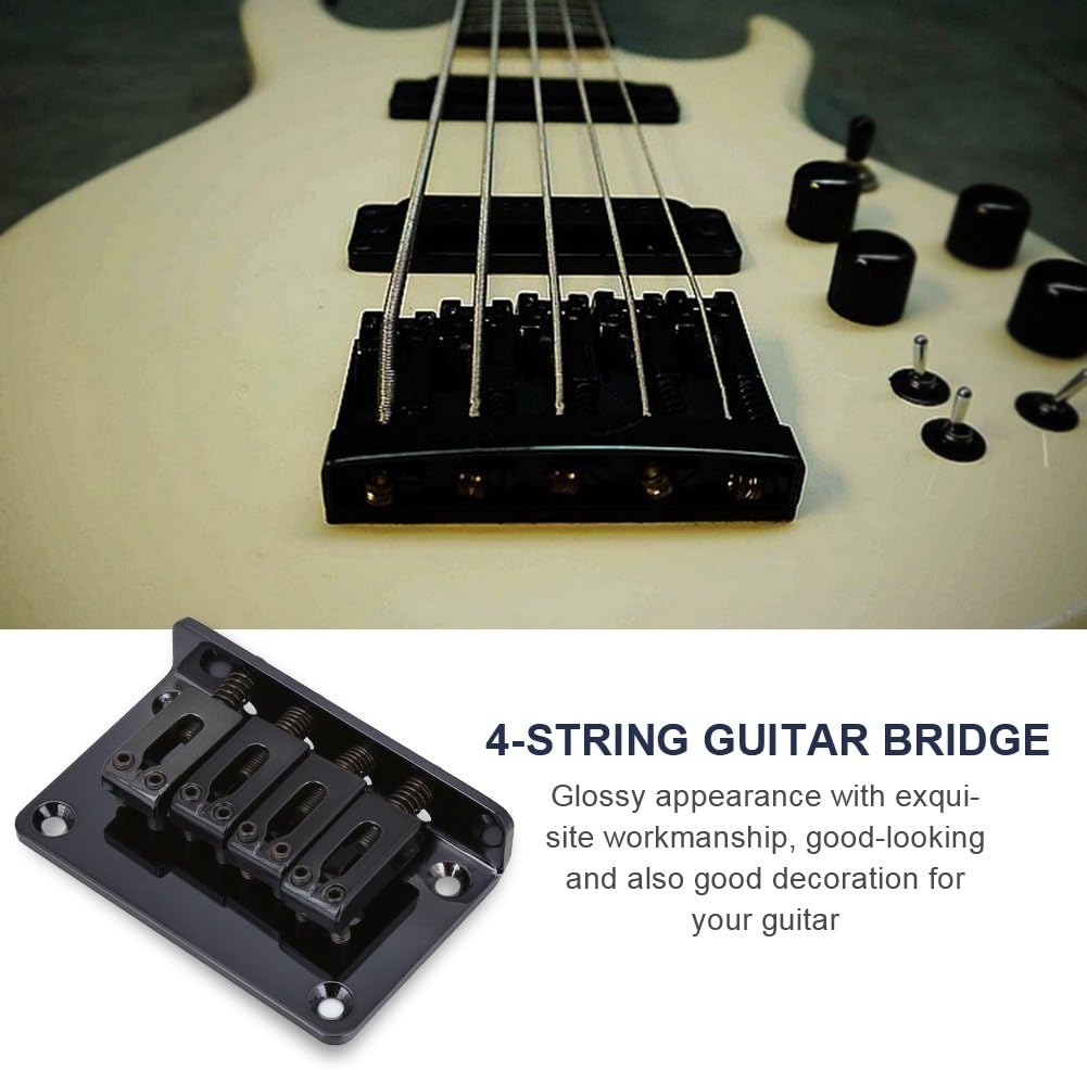 Hardtail Bridge, Fixed Replacement Parts for Electric Guitar Bass Ukulele 4-String Tool Set Included (Black) - Image 4