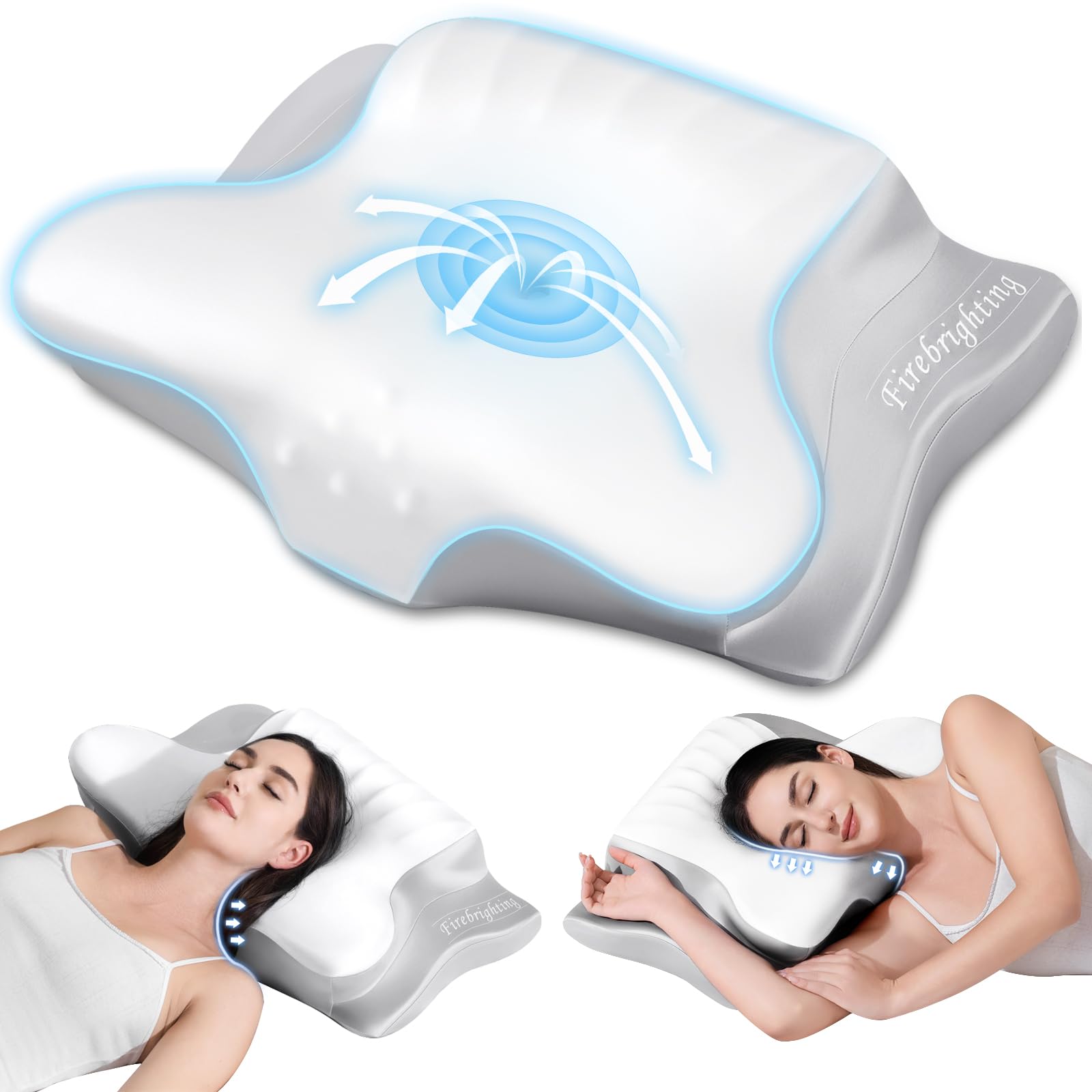 Cervical Neck Pillow for Pain Relief Contour Memory Foam Pillow with Ergonomic Neck Support Cooling Side Sleeper Pillow