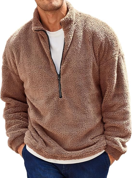 Runcati Herren Plüsch Pullover 1/4 Zip Teddy-Fleece Sweatshirt Fuzzy Sherpa Oberteile Leichte Casual Basic Pulli Tops Herbst Winter
