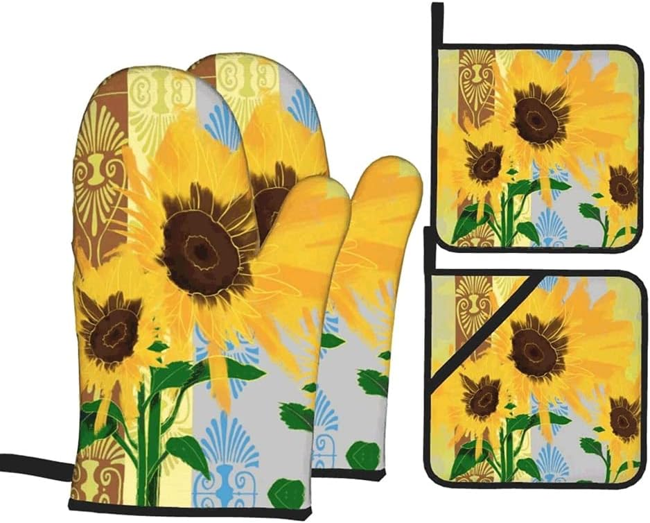 Oven Mitts Pot Holders Sets 4 Pcs Anti Scald Hot Pads Heat Resistant Gloves