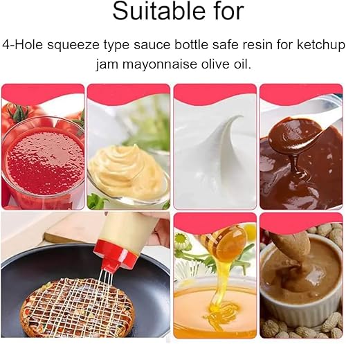 Miniatura 9 de FILFEEL Botella exprimible, 4 agujeros tipo exprimible salsa botella resina para salsa de tomate mermelada mayonesa aceite de oliva amarillorojo