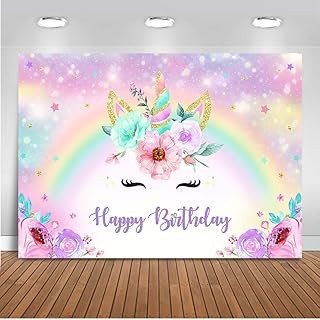 Avezano Unicorn Birthday Backdrop 5x3ft Gold Glitter Rainbow Unicorn Birthday Photo Background Girls Birthday Bokeh Floral Party Decorations Kids Photo Booth Gifts