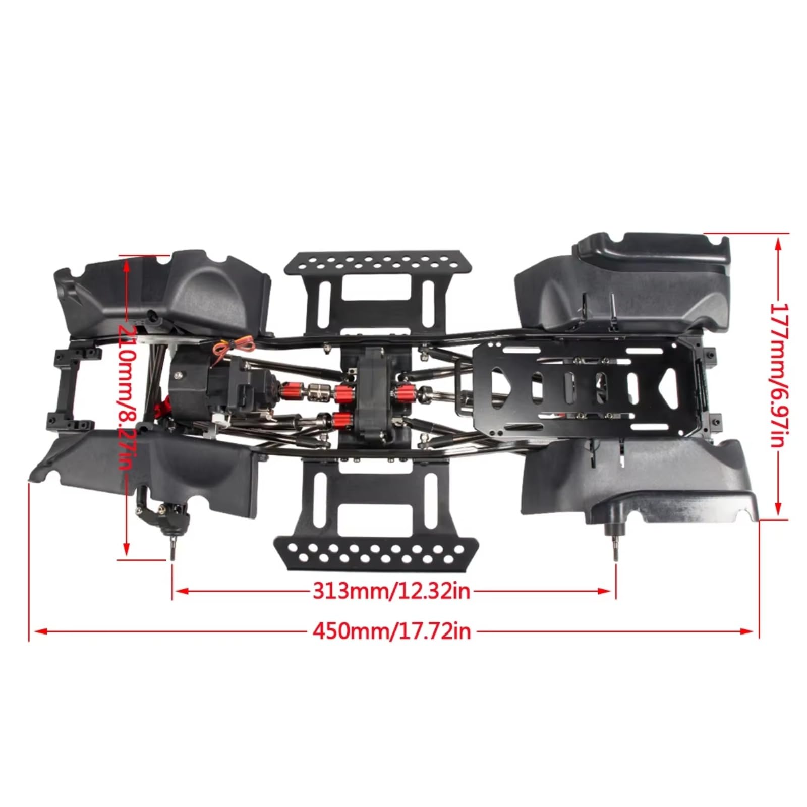 Compatible con Wrangler 313mm 1/10 Piezas De Trepador Control Remoto para Kit Chasis Engranaje Planetario 2 para Transmisión Velocidad, Guardabarros Deslizantes Maquetas